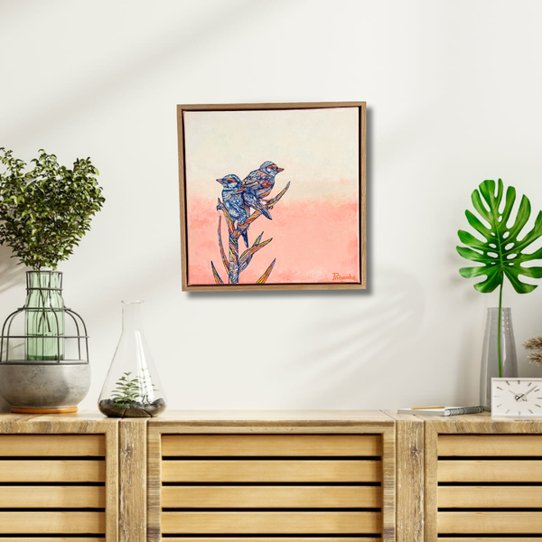 Tahou - The Silvereyes  - Handmade Acrylic Art - 40x40cm